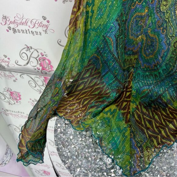 Cache dress long halter tie up beaded tassle Green and Brown Backless Dress - Picture 10 of 15